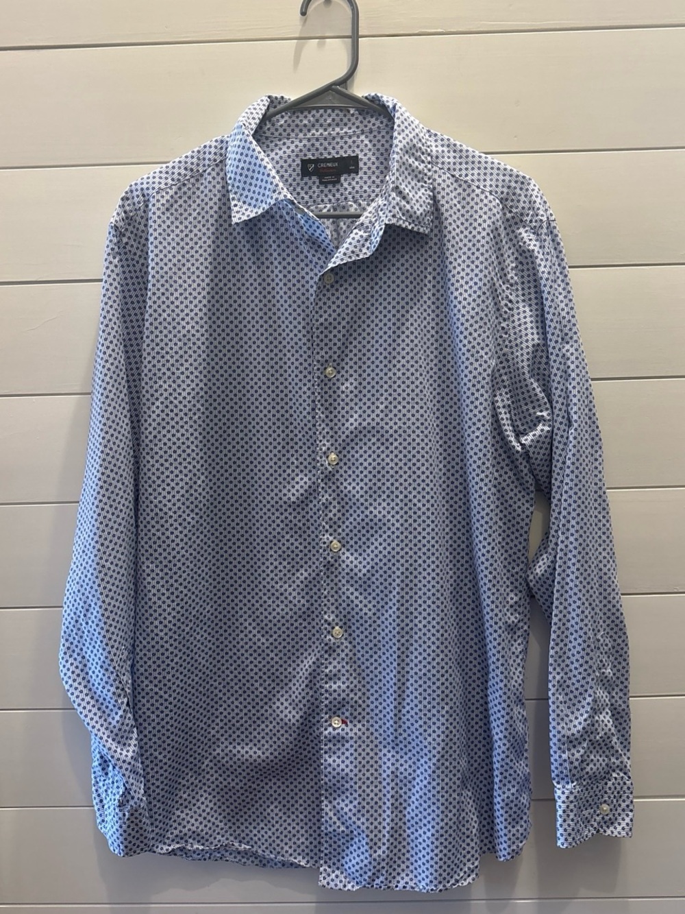 Cremieux Men’s Light Blue Button-Down Shirt with Navy Micro Floral Pattern